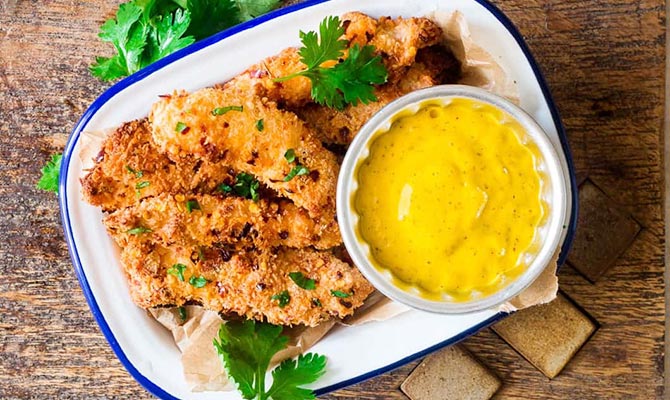 Baked Coconut Chicken Tenders With Mango Mustard Sauce