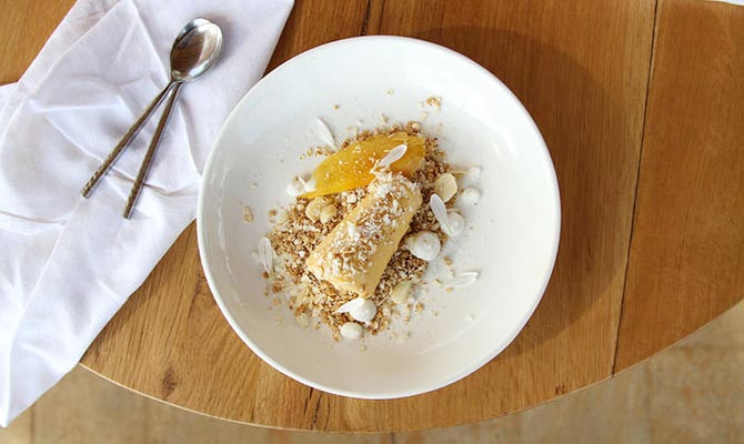 Mango Kulfi With Coconut Mousse and Oat-Ginger Crumb