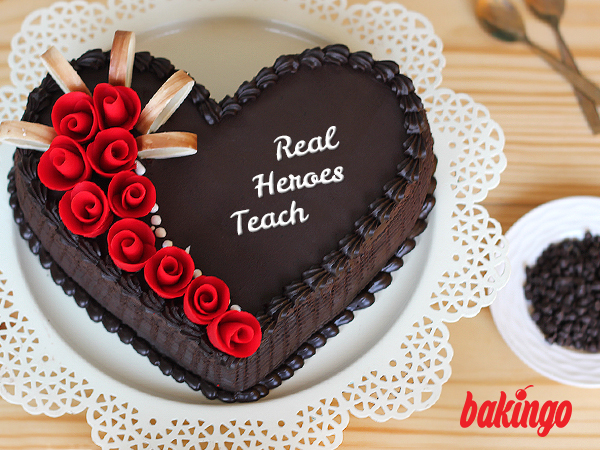 Heart shaped teachers day cake