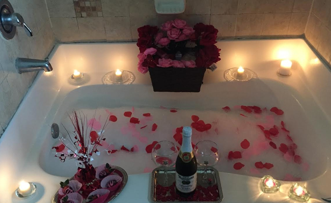 celebrate Valentine day at home in bathtub