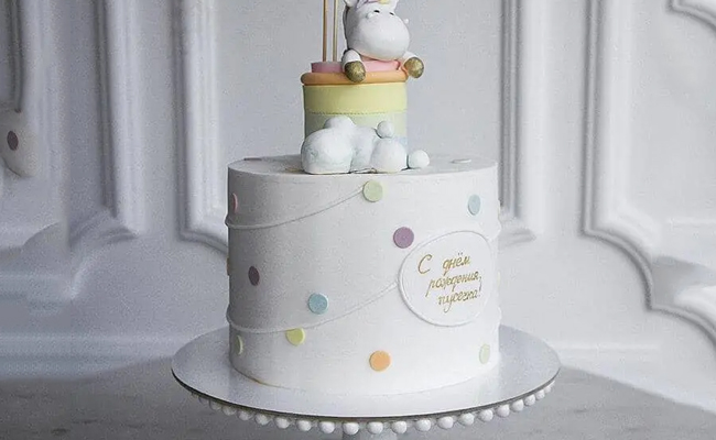 Hippo in the Clouds Fondant Cake for Babyshower