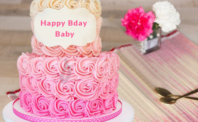 Ombre rosette cake for baby girl