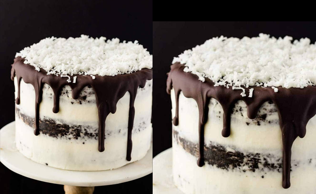 Coconut cake with rum flavoured chocolate buttercream 