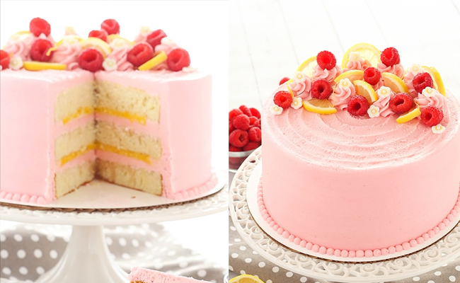 Lemon cake with Raspberry frosting and Lemon buttercream