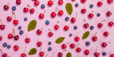 summer surface with cherries blueberries