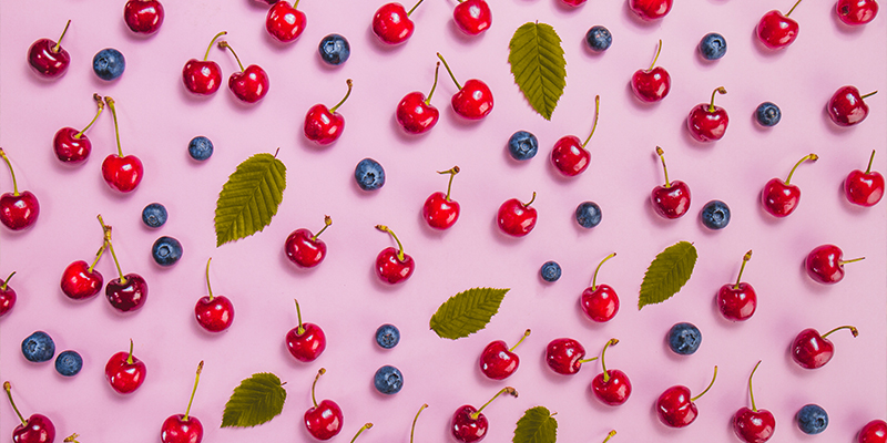 summer surface with cherries blueberries