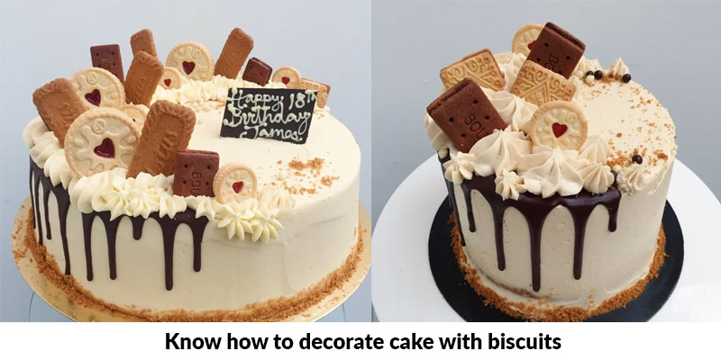 decorate cake with biscuits