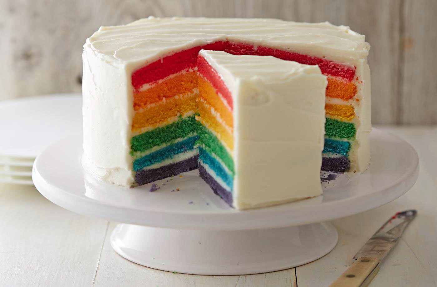 Sliced View of Rainbow Cake