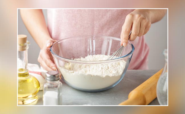 whisk flour and baking powder in a bowl