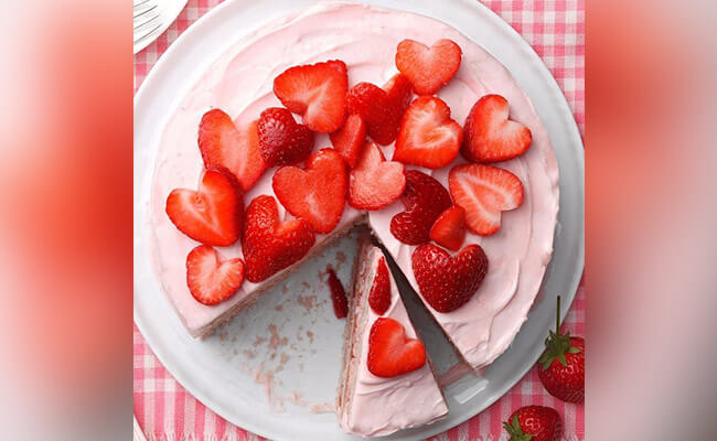 Strawberry Heart Valentine Day Cake Design