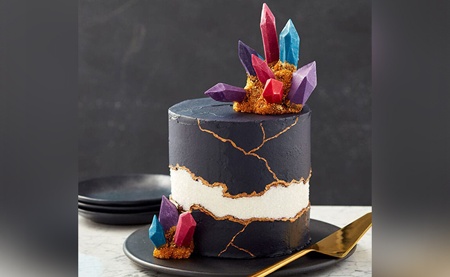 Black Cake With Golden Accents & Gem Decoration