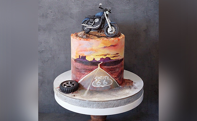 Bike Cake Featuring A picturesque View In Edible Colours