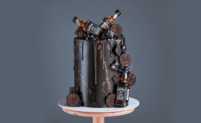 Dark Brown Booze Cake With Golden Shimmer Edible Treats