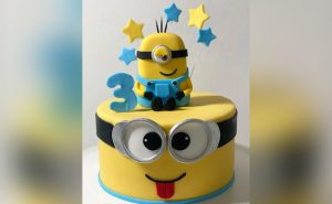 Minion Yellow & Blue Cake With Edible Figurine & Stars