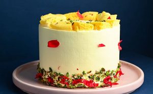 Pista Topped Rasmalai Cake
