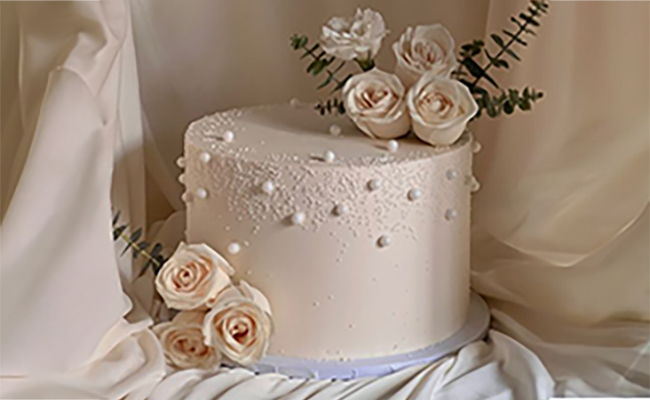 Ethereal Pearls & Roses Off-White Fondant Cake