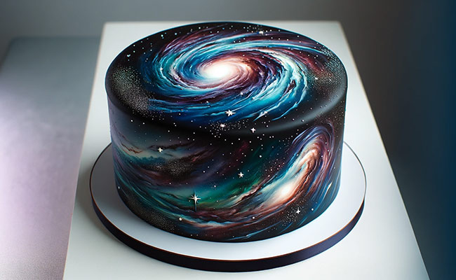 galaxy inspired fondant cake