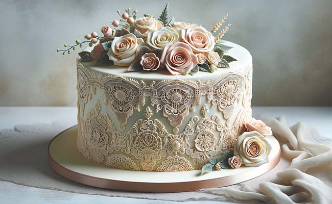 vintage lace fondant cake