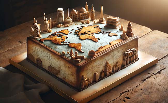 vintage traveler map cake