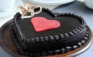 Fondant Heart In A Heart Shaped Chocolate Cake