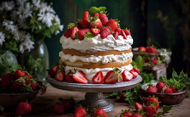 Victoria sponge cakes with strawberries