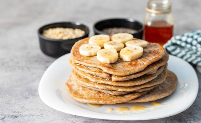 Banana Oat Pancakes with Honey