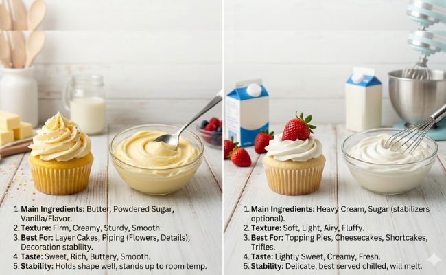buttercream vs whipped cream frosting key differences
